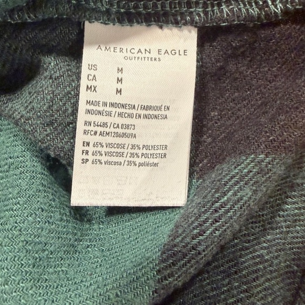 American Eagle Women M Green Plaid Oversized Tiered Babydoll Flannel Shirt Soft - Picture 6 of 7